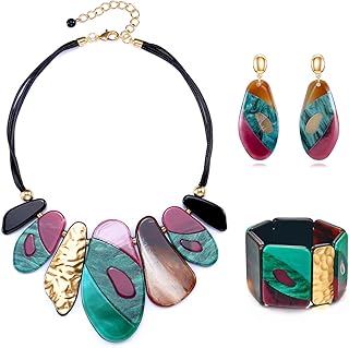 Statement Acrylic Jewelry Set for Women, Big Bohemian Multicolor Bib Nec...