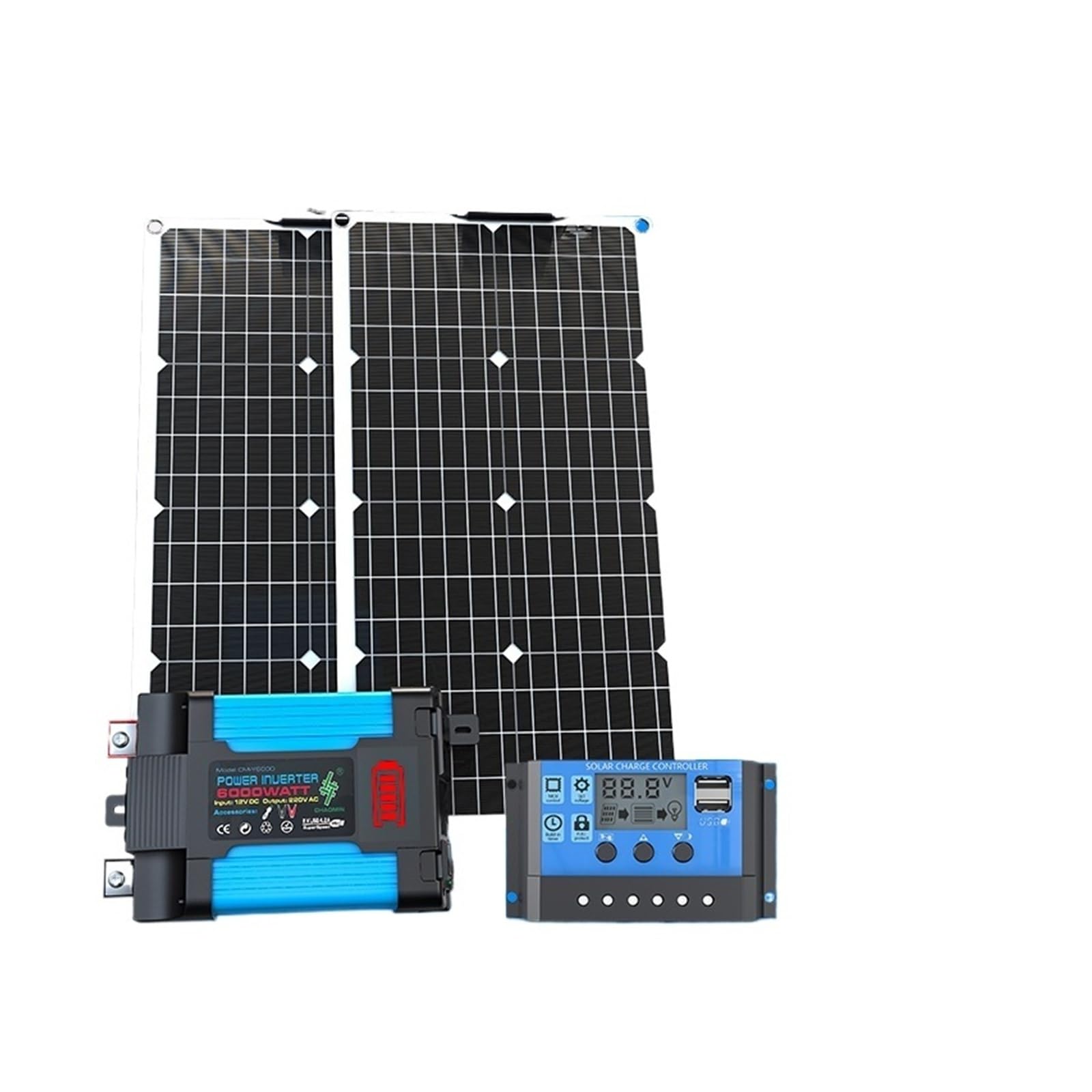Kit solar de 6000 W: paneles solares flexibles + inversor inteligente de 12 V y doble voltaje (110 V/220 V) - Listo for el hogar/camping(220V 6000W kit)