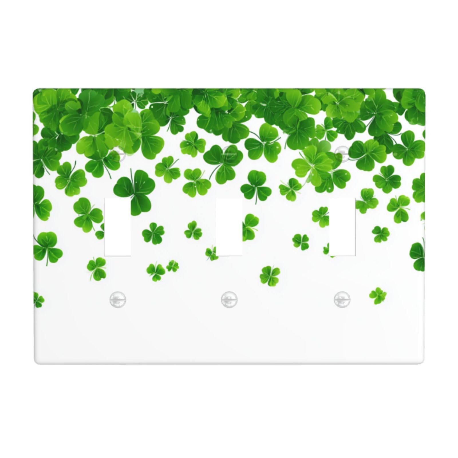 St. Patrick's Day Green Shamrock Leaves Light Switch Covers 3 Gang Triple Toggle Wall Plate Switchplate Electrical Faceplate for Bathroom Kitchen Bedroom Decor