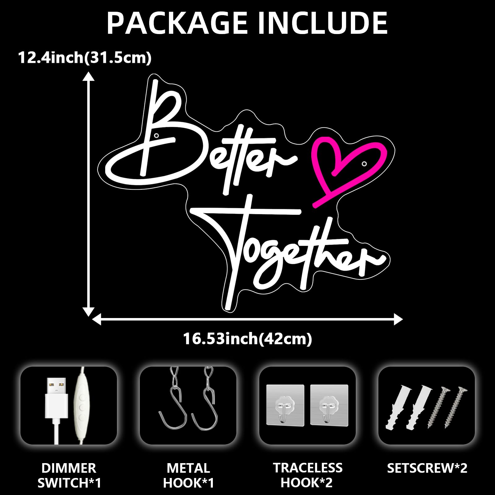 Better Together Cartel de neón de compromiso blanco cálido LED cartel para decoración de pared Letra LED Letra USB Luz de neón para boda, club, aniversario, dormitorio, cumpleaños, fiesta, bar
