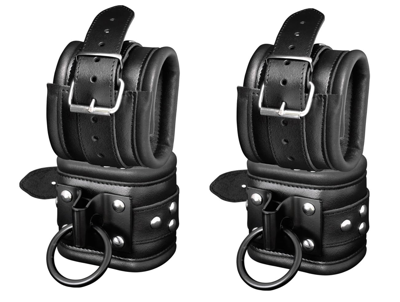 Robustes BDSM Bondage Set Leder Fesselset, schwarz, gepolstert