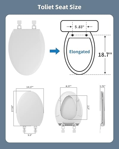 Miniatura 9 de Hibbent Asiento de inodoro redondo de alta calidad con cubierta (ovalado), cierre silencioso, un clic para liberación rápida, fácil instalación