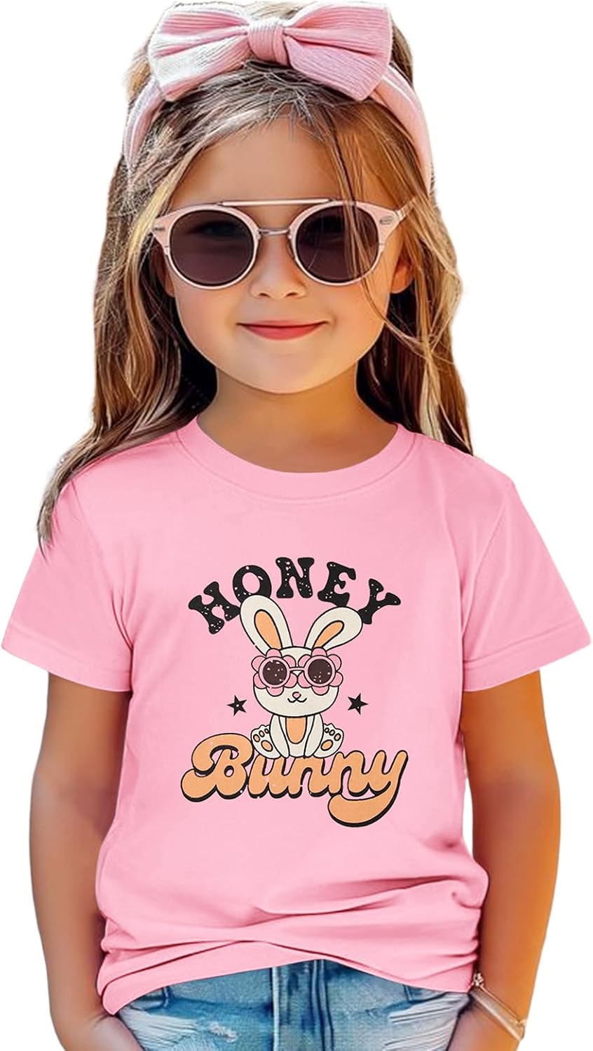 GLIGLITTR Toddler Girls Easter Bunny Shirt Honey Bunny Tshirt Cute Rabbit Outfits Baby Short Sleeve Tee Tops