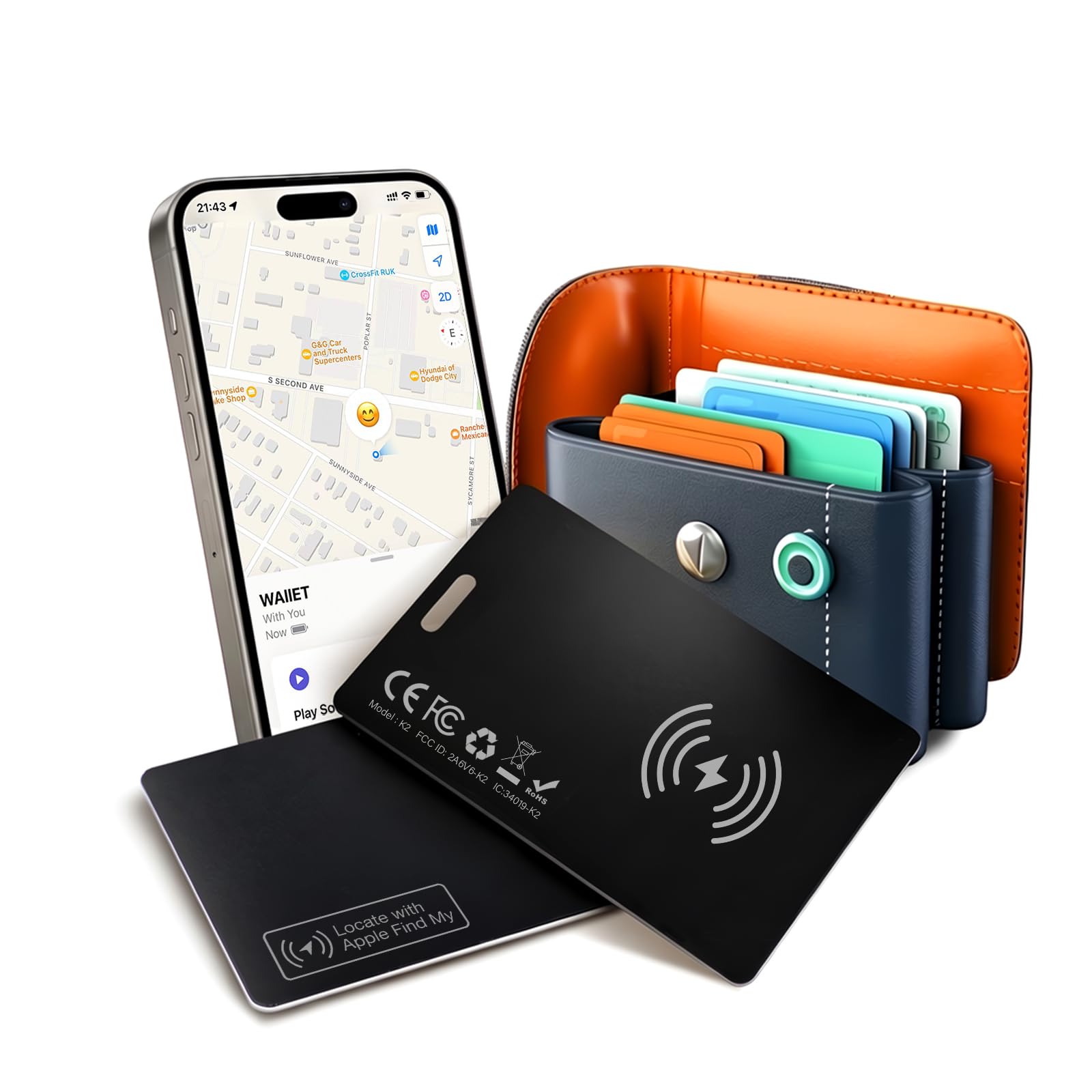 Photo 1 of 2 Pack - Wallet Tracker Card 0.07in Slim - Smart Tracking Card with Wireless Charging IP68 Waterproof, Works with Apple Find My, GPS Find My Wallet Card for Keys, Purse, Credit Card (iOS Only)