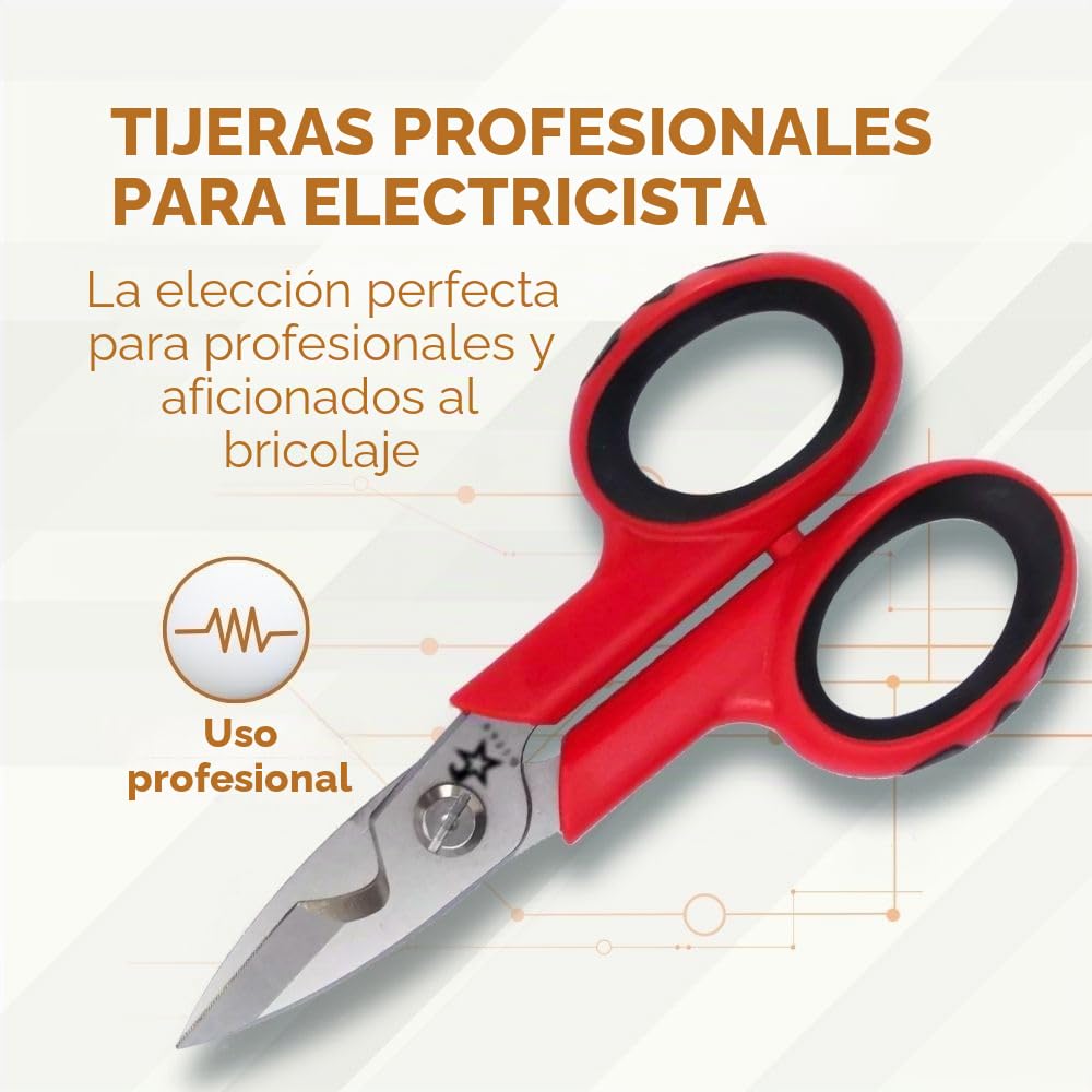 Tijeras para electricista con mango aislado y hoja inoxidable