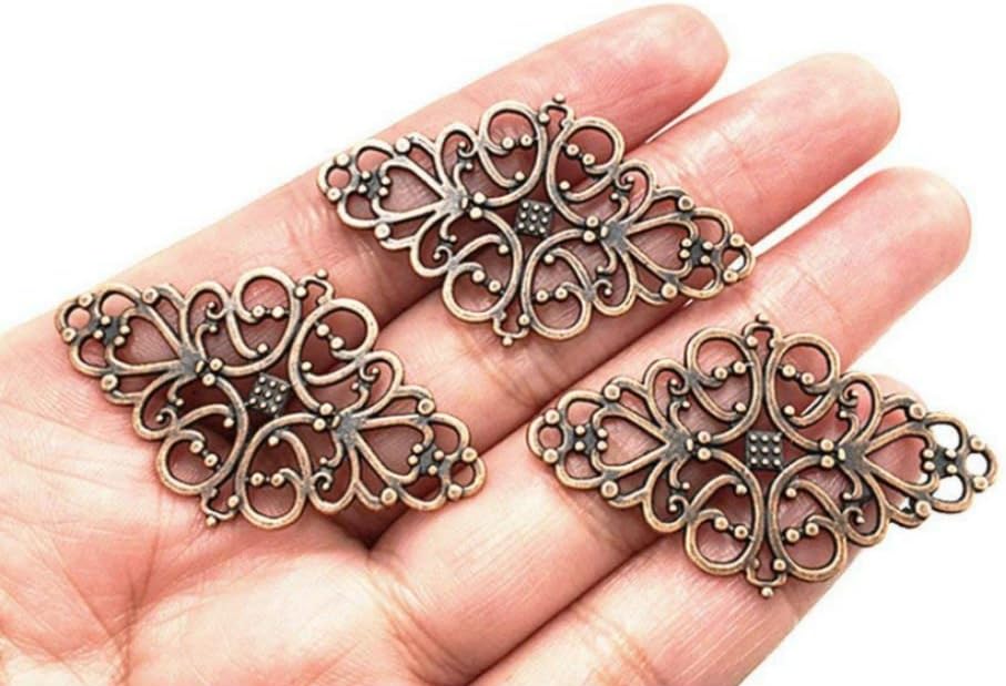 AKOAK 40 Pcs/Pack Antique Bronze Hollow Filigree Flower Charms Jewelry Connectors Vintage Metal Zinc Alloy Trendy Filigree Charms for DIY Jewelry Making - Image 7