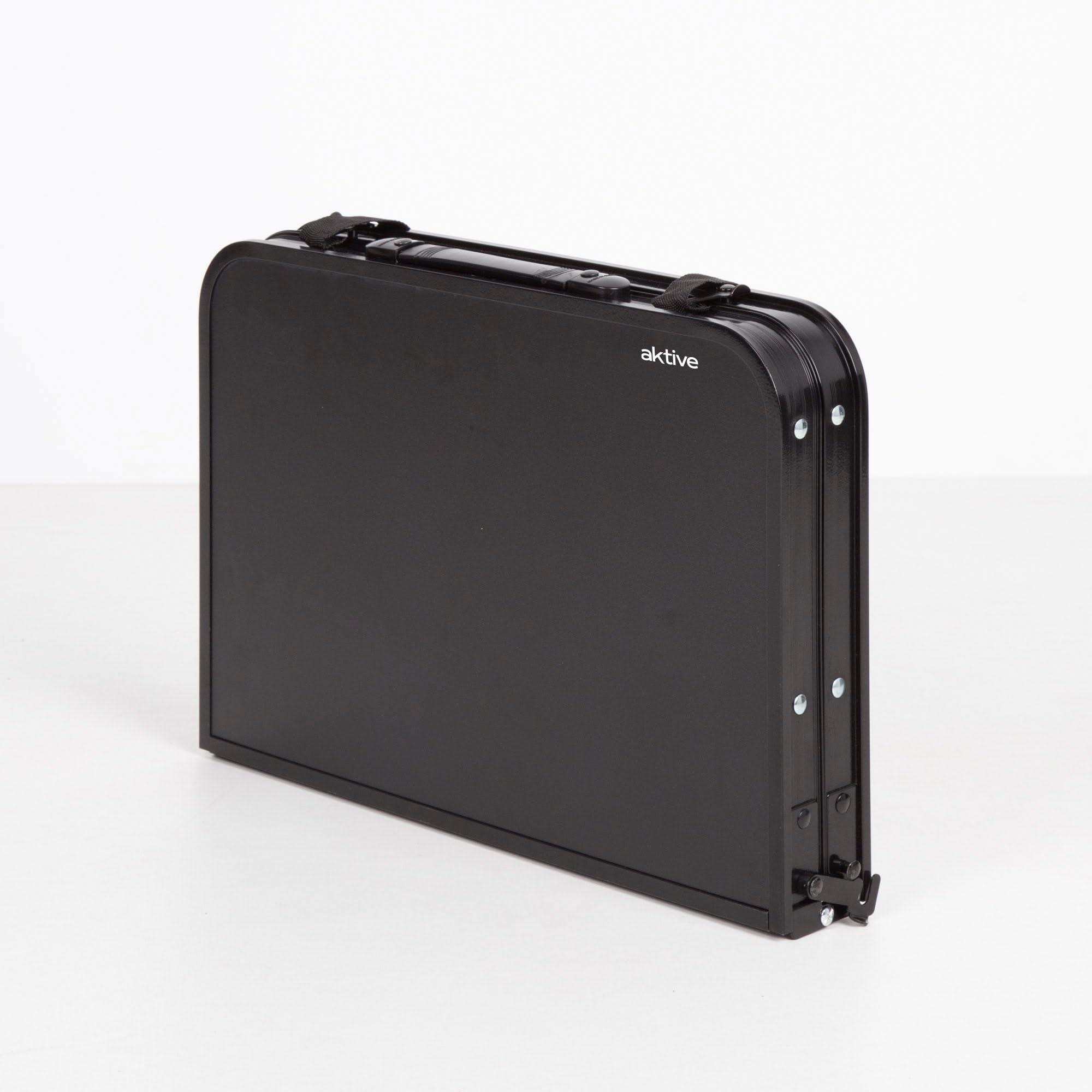 AKTIVE Mesa plegable pequeña, Negro, 60x45x27/56 cm, Altura ajustable, Topes antideslizantes, Soporta 30 kg, Asas transporte, Incluye red auxiliar desmontable, Mesas de camping, Playa, Jardín (63086)