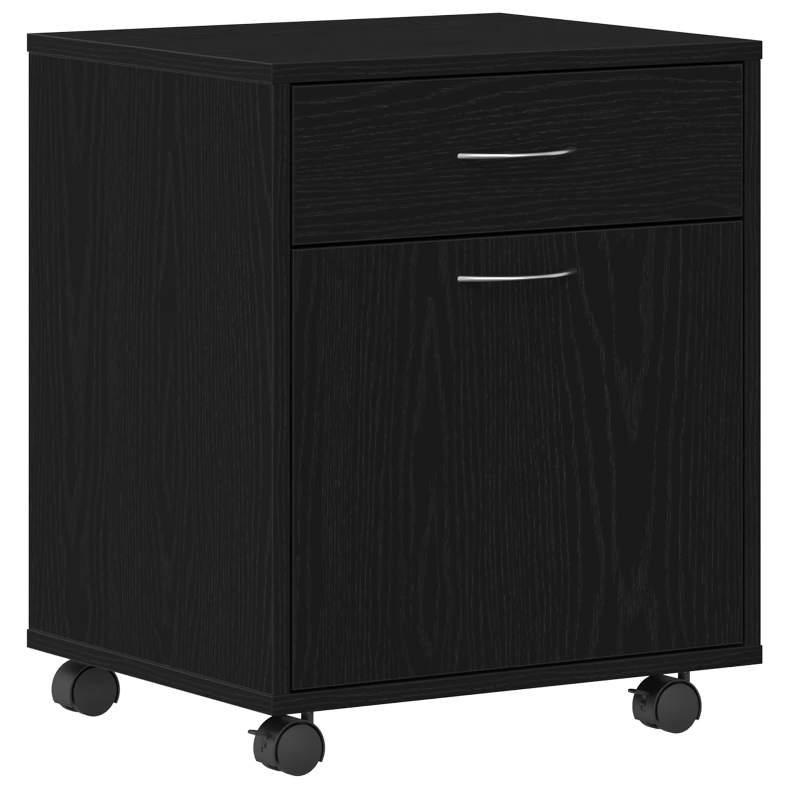 Rollschrank Schwarz Eiche 45x38x54 cm Holzwerkstoff mit Schublade und Tür für Büroorganisation und Stauraum