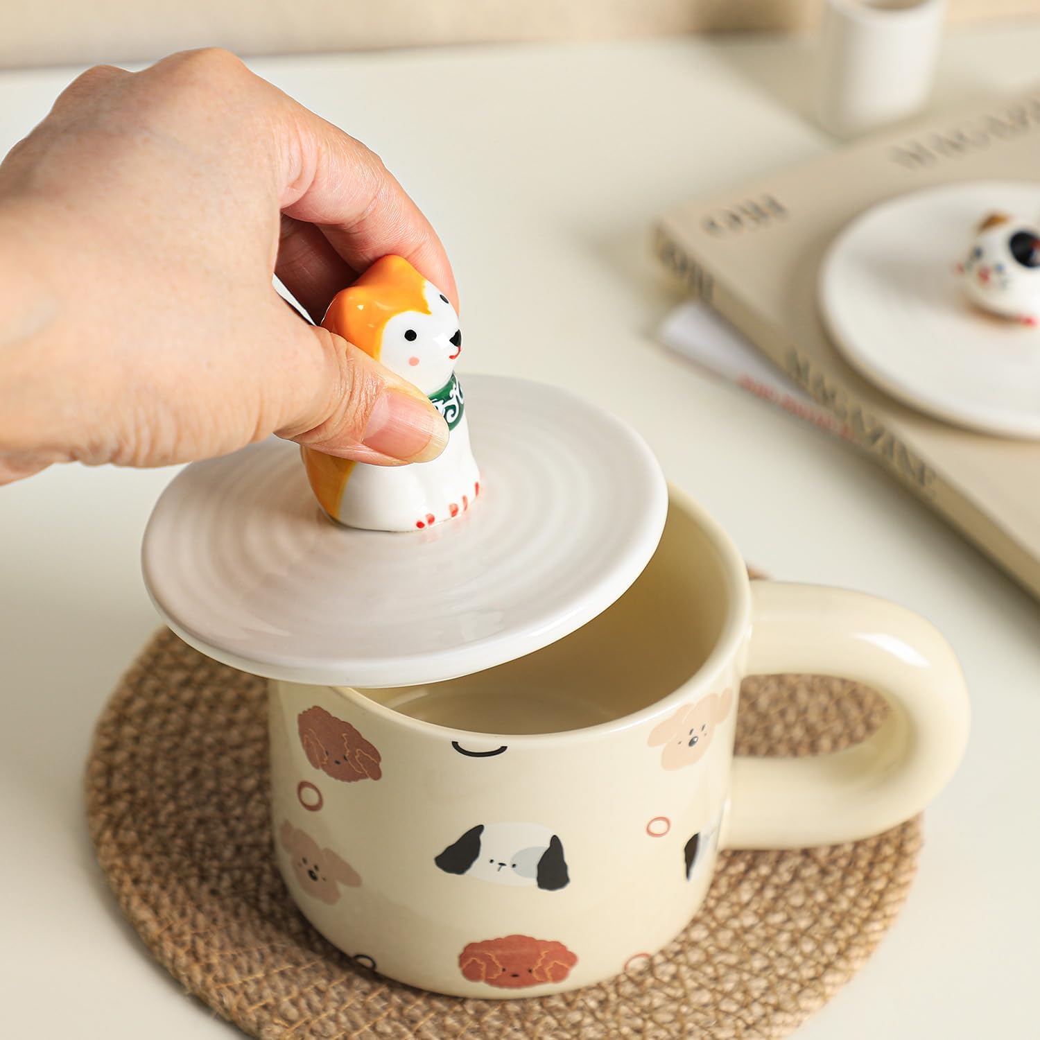 Sizikato 2pcs Porcelain Mug Lid, 4 Inch Ceramic Cup Lid