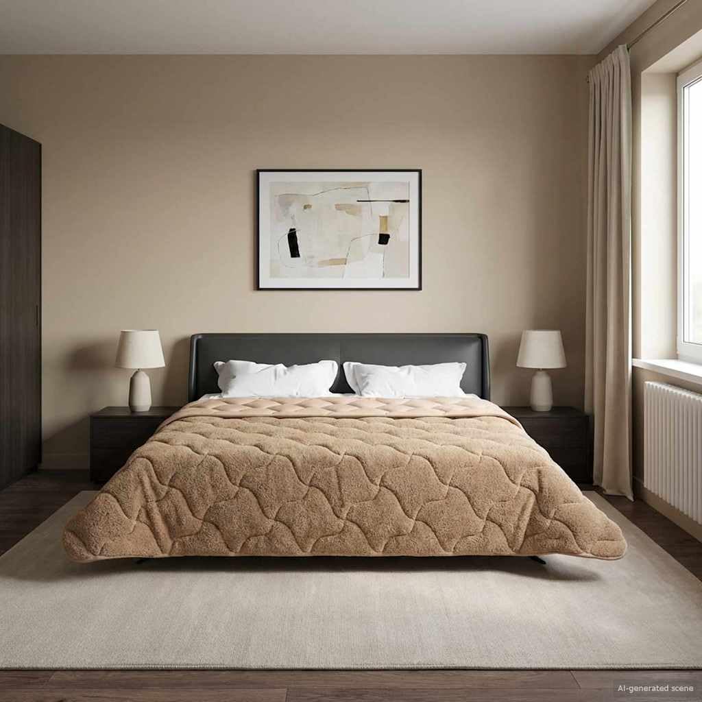 Couette 200x200 toutes saisons taupe microfibre respirante pour lit double