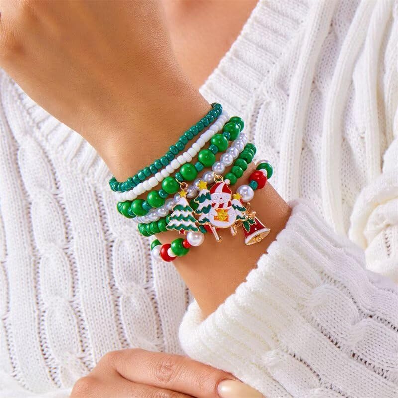 Blue Drop Christmas Bracelets for Women Elk Santa Claus Snowflake Christmas Tree Bell Beaded Stackable Bracelets Xmas Party Jewelry Gifts - Image 6