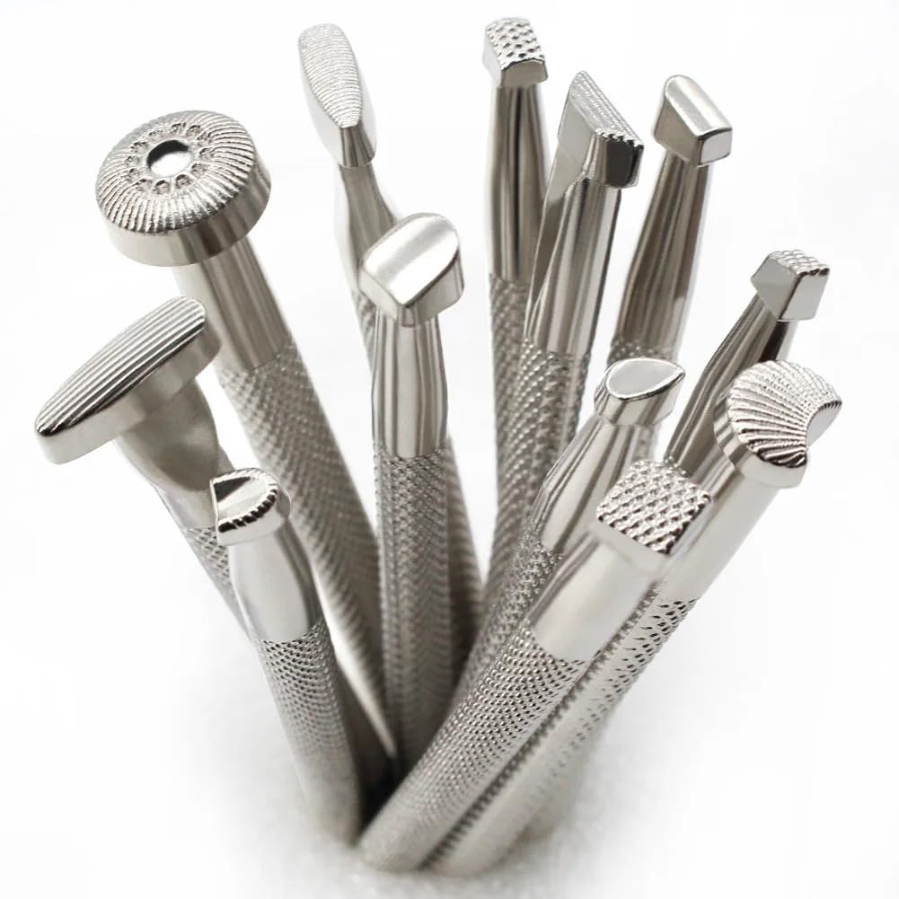 Embosseurs, Artisanat du cuir, travail des fleurs, motifs de gaufrage, sculpture, bricolage, outils gravure, ensembles tampons et matrices en métal faits à la main, outil d'estampage(12 Pcs Set)