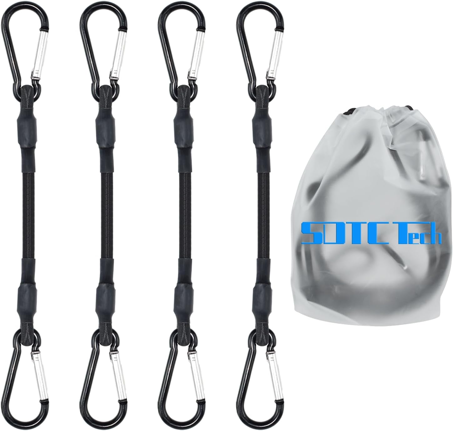 SDTC Tech 8IN Mini Short Bungee Cords with Carabiner Hooks Heavy Duty Elastic Tie Downs Straps for Tent