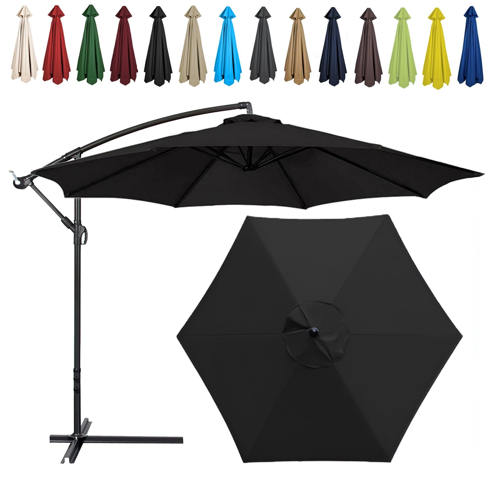 Replacement Parasol Canopy, 2m/2.7m/300cm, 6 Arms/8 Arms, Sun Umbrella Replacement Cloth, Polyester UV Protection Market Table Umbrella Canopy, Parasol Umbrella Replacement Cover(Color:Black,Size:6 ri