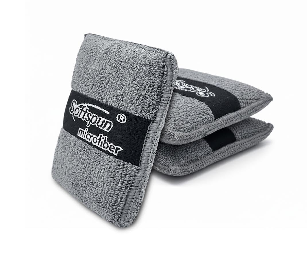 SOFTSPUN Microfiber Reusable Square Polishing Pad, 3 Pieces Set, 340 GSM (Grey) Multipurpose. Ultra-Soft Applicator Pads with Finger Band Perfect Cleaning for Car, Bike, Window, and More.-image-34