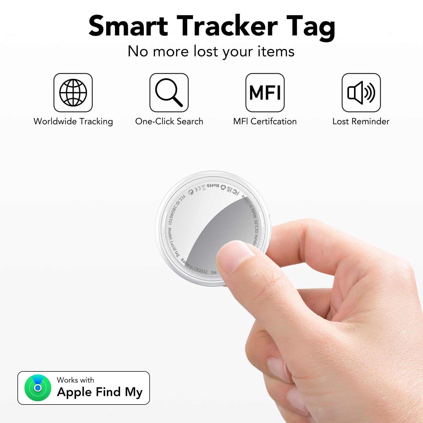 Tukio Air Tracker, Key Finder funziona con Trova la mia app (solo iOS), Bluetooth Tracker e localizzatore di oggetti con suono, il tuo tracker bagagli, Key Tracker, Pet Tracker, Bianco Puro (3 Pack)