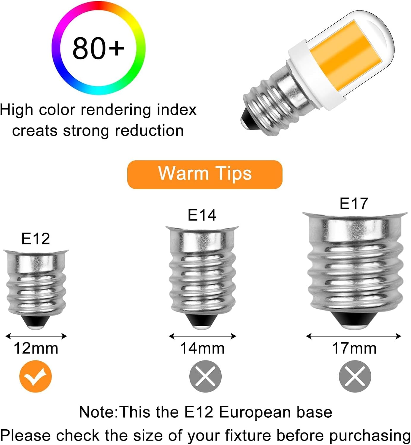E12 20w Replacement LED Candelabra Bulbs C7, Dryer LED Light Bulb for Dryer Drum and Specific 120V S6 Water Dispenser Light Bulb WE05X20431 Night Light, 2W Warm White 3000K, 2-Pack