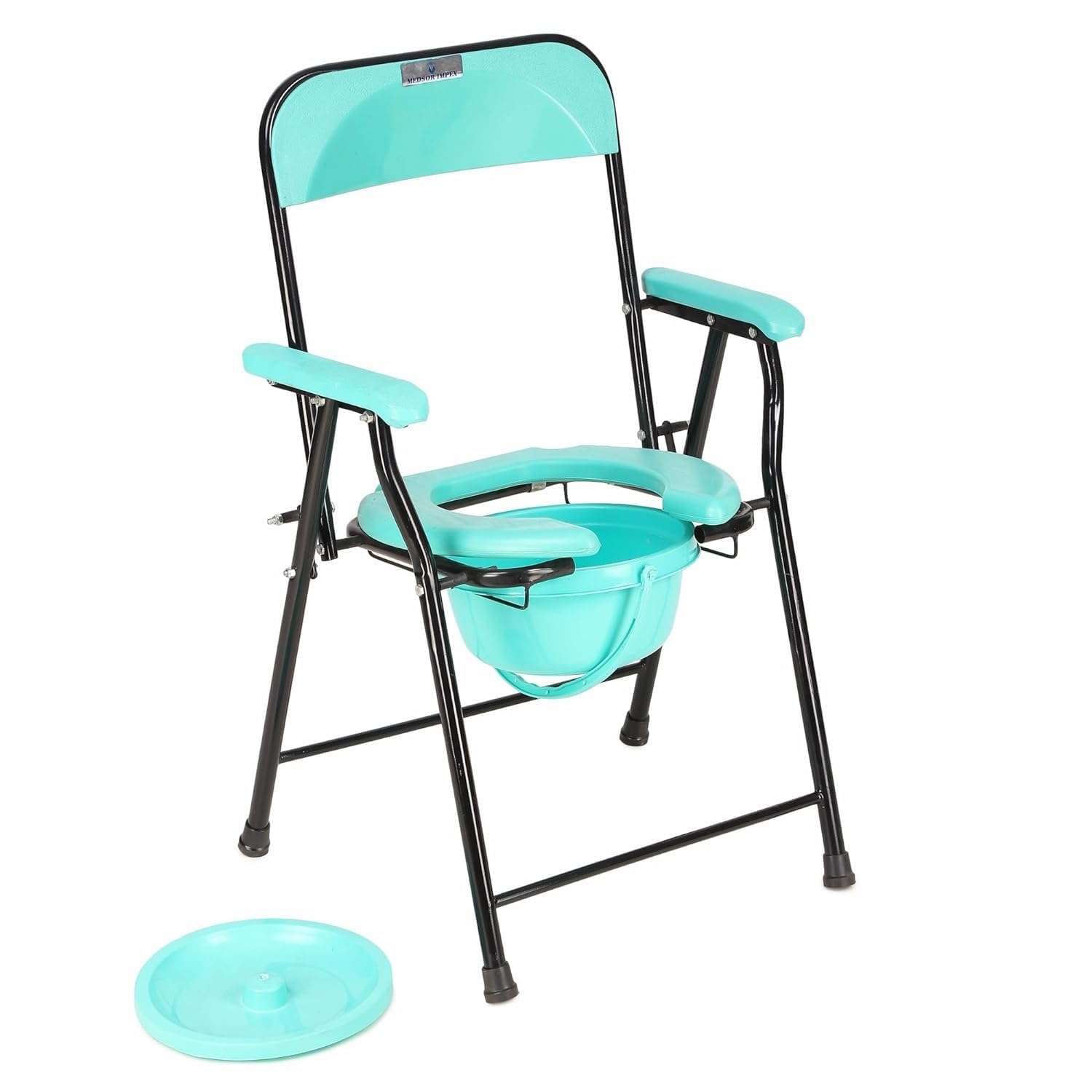 Folding Commode Over Toilet, Bedside Commode Chair, Sturdy, Comfortable & Easy to clean Plastic Seat, Suitable for Old People, Pregnant Women and Disabled Individuals (Halfcut Green Powder Coated, 100kg Weight Capacity)