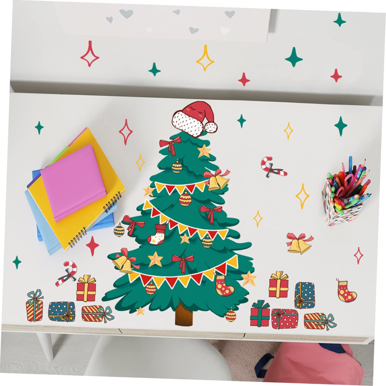 HOMSFOU 4 Set Di Decorazioni Per Albero Di Natale Mini Adesivi Per Finestre A Forma Di Albero Di Natale Decorazioni Natalizie 2 Fogli * 4