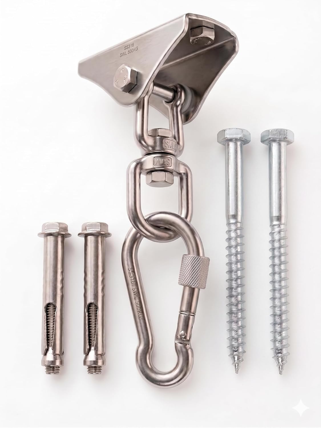 Heavy Duty Ceiling Hook Kit for Installation of Hammock, Swing, Sandbag, Yoga Swing, Ceiling Fan, Ceiling Lights, Stainless Steel 360° Swivel Ceiling Mounting Accessories, Maximum Load 300kg-image-28