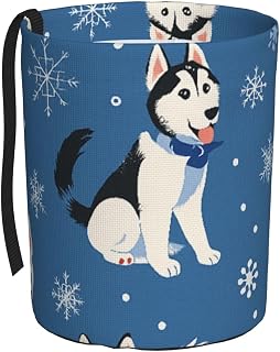 Winter Huskie Dog and Snowflake Suspension Type Foldable Car Trash Can Washable Cars Camping Bag