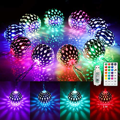 16 Colors Changing Globe String Lights For Diwali Decor, 13Ft 40 Silver Metal Balls Led Fairy Lights With Remote Timer Moroccan Orb Decorative Diwali Lights For Room Party Wedding Christmas Boho Decor #TOP22
