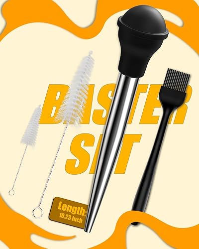 Vista 6 de Baster Baster - Baster de acero inoxidable grande para cocinar con 1 cepillo de aceite, 2 cepillos de limpieza, 2 puntas de bastón, color negro