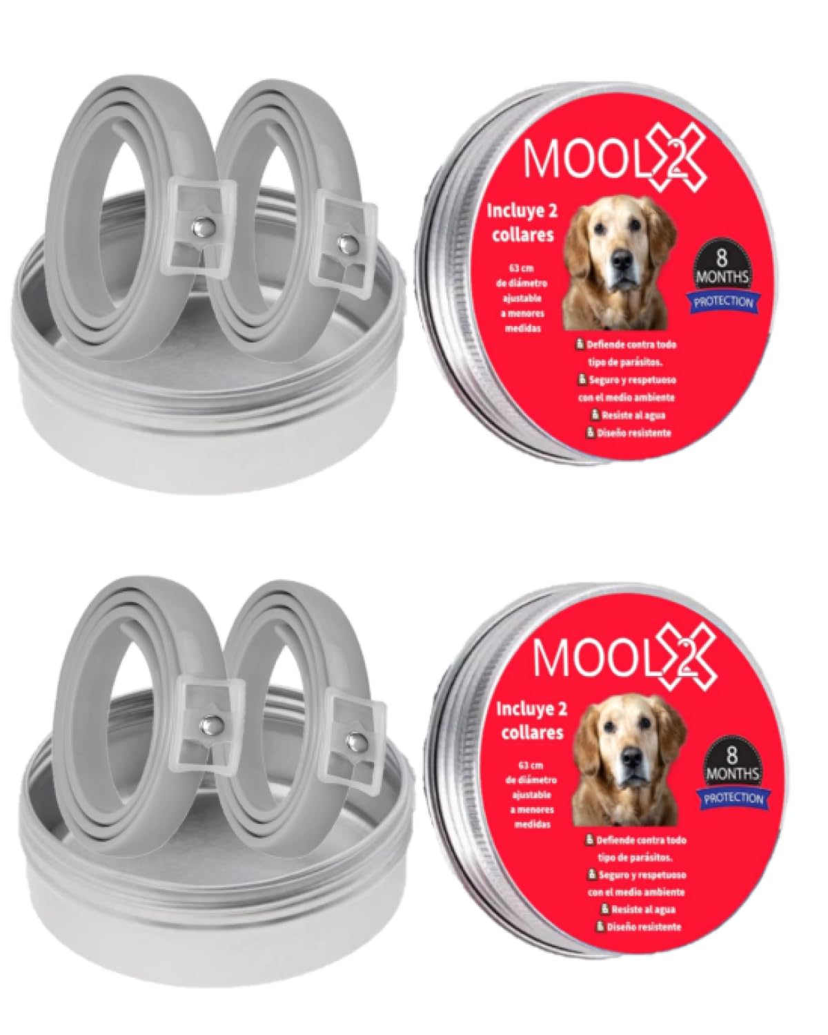 Ingredientes Naturales 4 Collares contra Pulgas y Garrapatas para Perros y Gatos 8 Meses de Protección Collar antiparasitario para Perros Resistente al Agua 63 centimetros (Ajustable)
