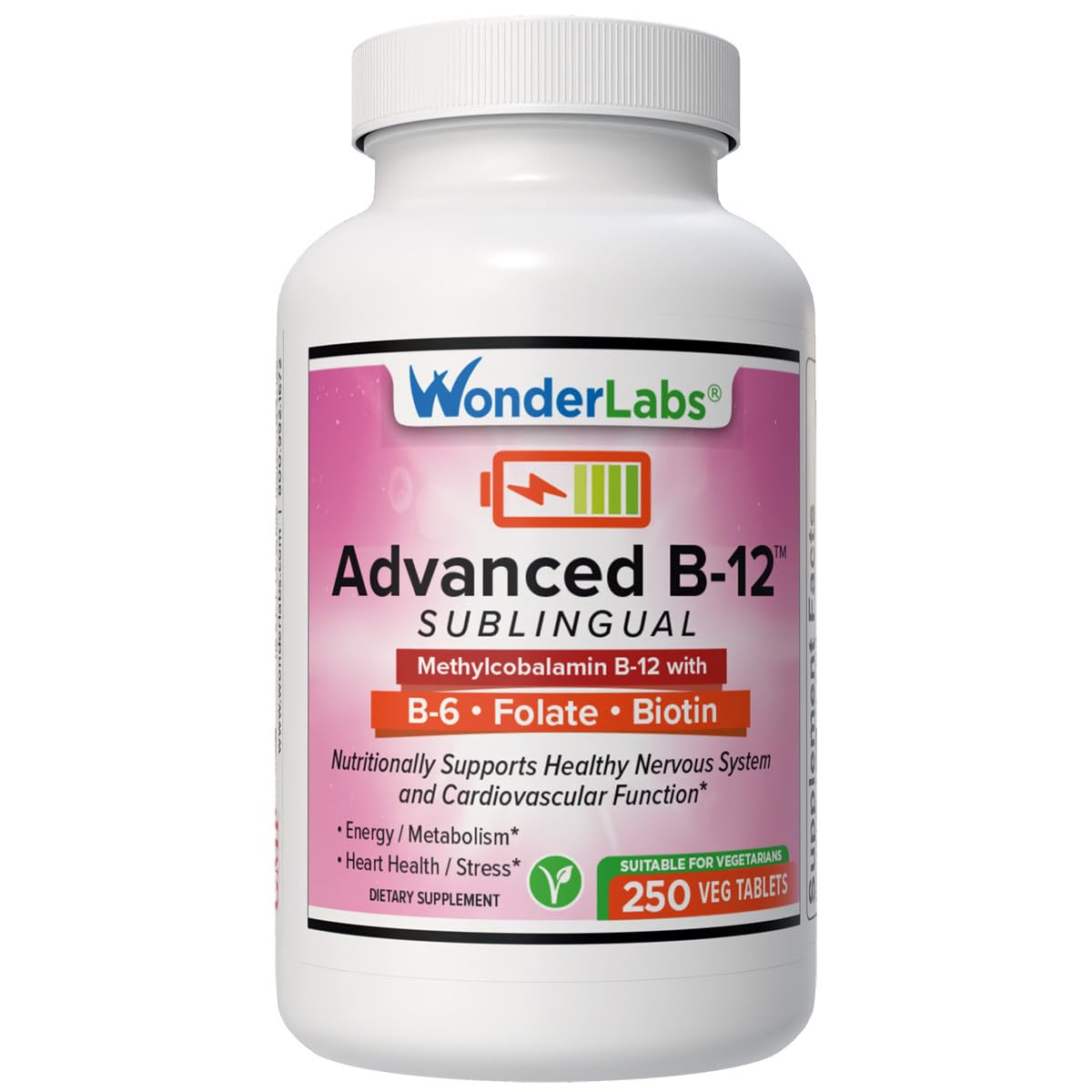 Wonder Laboratories Sublingual Vitamin B12 (1000 mcg), B6 (5mg), Folic Acid(400 mcg) & Biotin (25mcg)
