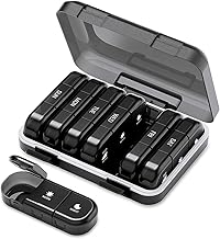 ONTERATE 3 Times a Day Weekly Pill Box, Large 7 Day Pill Box, Portable Anti Moisture Pill Box with 21 Compartments, Travel Tablet Holder for Vitamins, Supplements (Black)