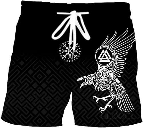Viking Odin Crow Shorts Norse Myth Raven Tattoo Swimming Trunks