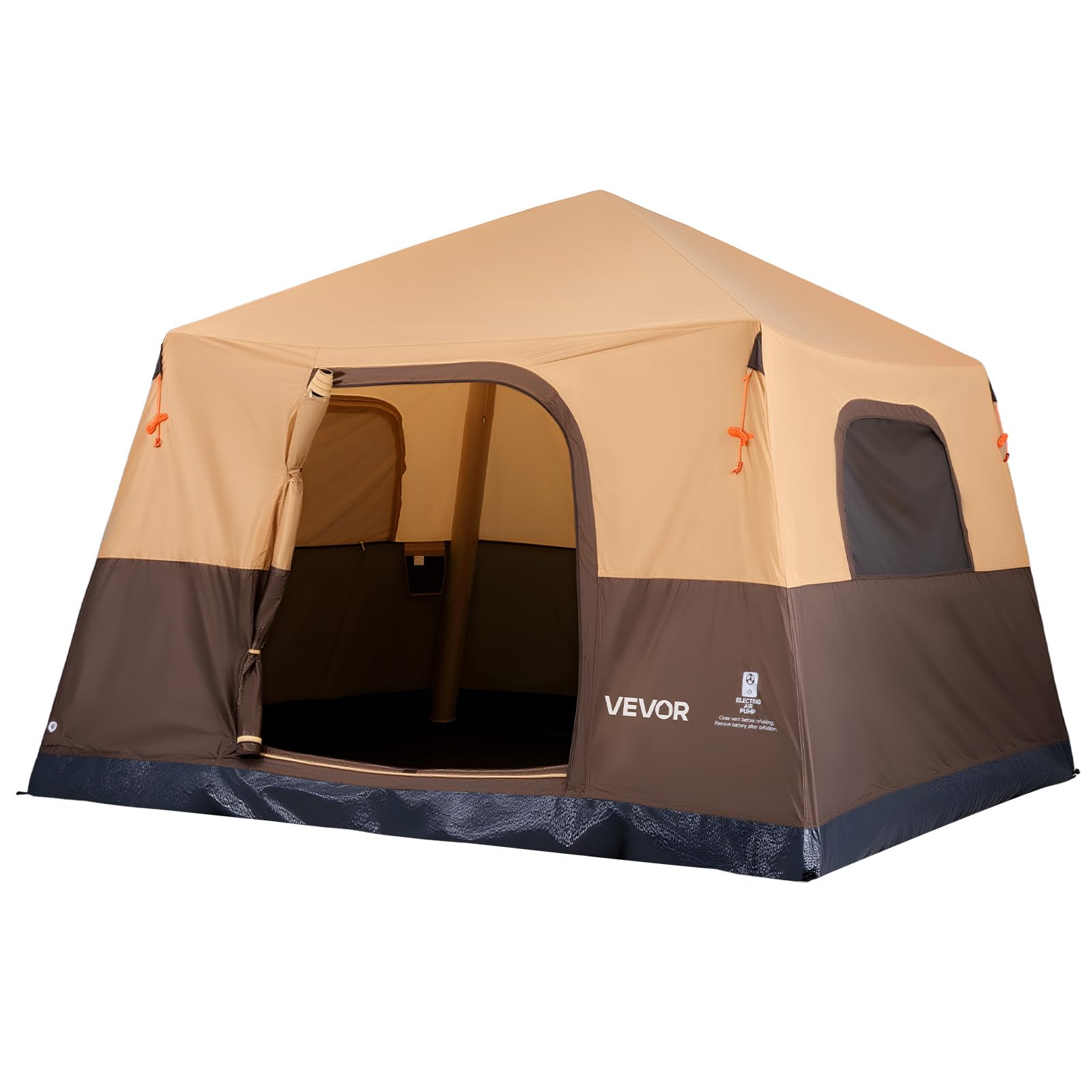 VEVOR Campingzelt 6 Personen, Aufblasbares Familienzelt mit Wiederaufladbarer Pumpe, TPU-Luftschlauch & 4 Netzfenstern, Kabinenzelt mit Tragetasche für Familien-Camping & Wandern, Beige