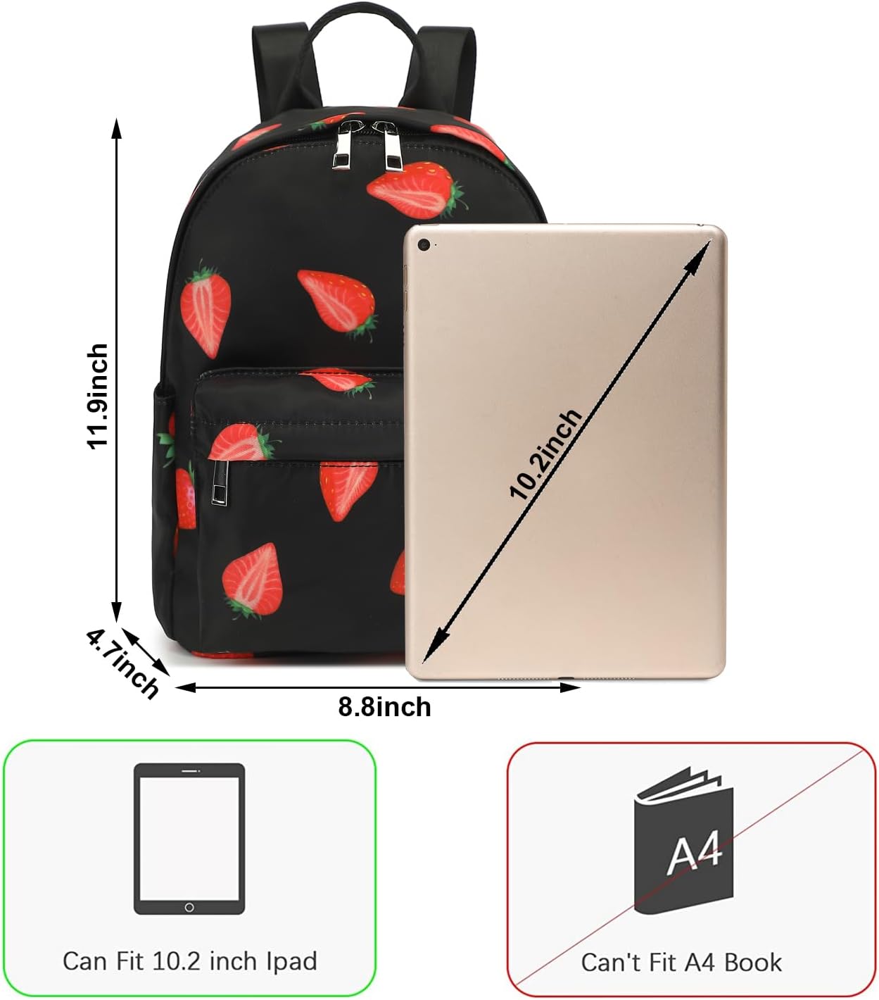 Strawberry Girls Mini Backpack, Small Backpacks Purse for Women Teens Kids School Travel