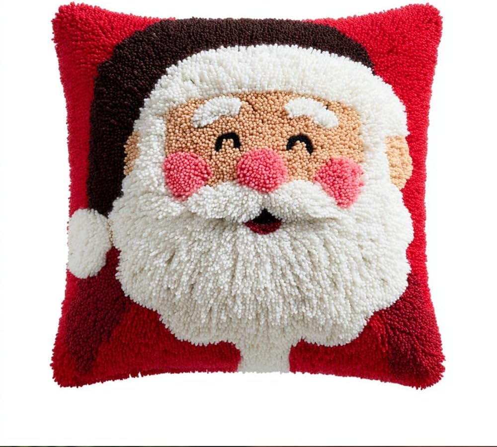 FWRTYCB Latch Hook Pillow Kit Santa Claus Crochet Yarn Hooking Pillowcase