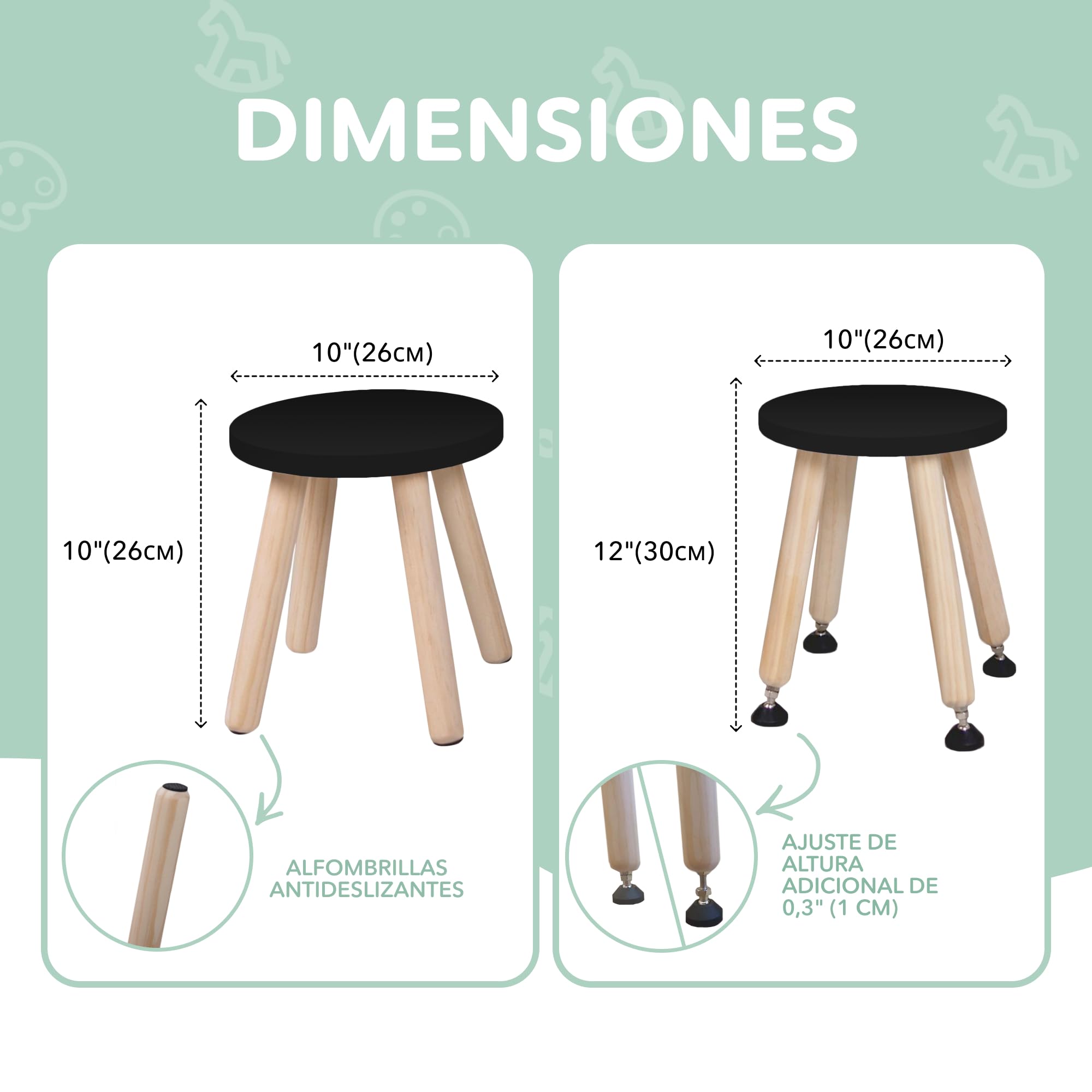 Cateam Montessori Taburete de madera - Silla ajustable para niños pequeños con pies antideslizantes - Taburete para niños sentados y de pie para baño, cocina y sala de juegos - Juego de 2 unidades