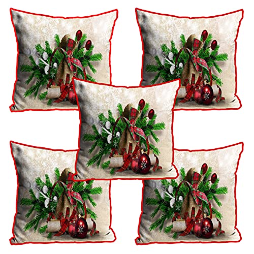 DREAMVIO Polyester Jute Merry Christmas Throw/Pillow Covers, Cushion Covers for Living Room - Set of 5, 16 X 16 Inch (Multicolor, Dv516Mccjute0058)
