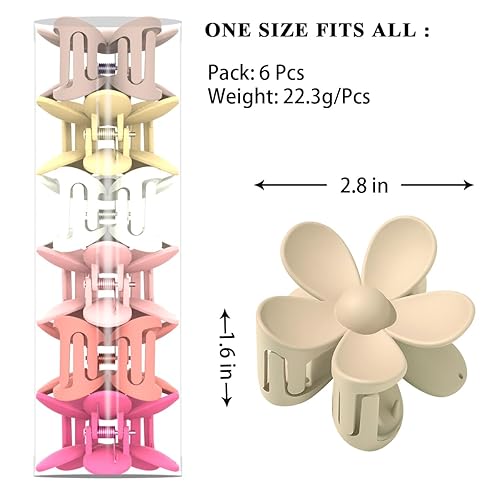 Miniatura 2 de Pinzas para el cabello de flores, 6 unidades, pinzas de garra para el cabello, pinzas de margarita, pinzas de garra grandes mate, abrazaderas de