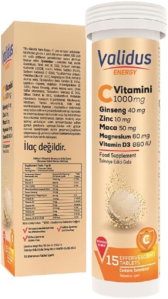 Validus Enerji C Vitamini 1000 mg + Ginseng + Çinko + Maca Efervesan Tablet