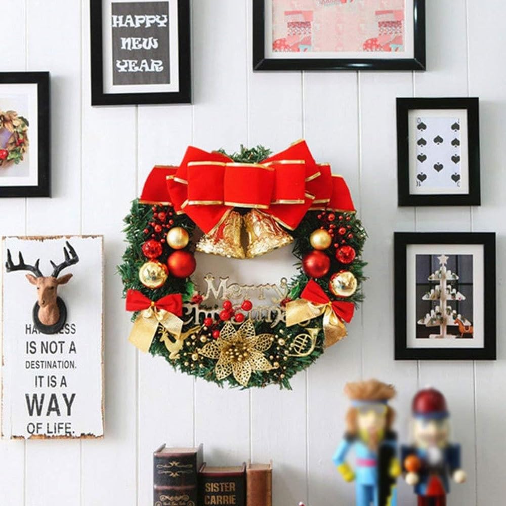 Dekoriert Weihnachtskranz mit Glöckchen und Schleife, Girlande, Weihnachtsschmuck for Party, Fenster, Schränke, Zimmer, Innen- und Außenwanddekoration Exquisit
