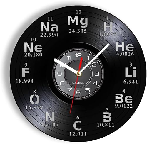 Reloj de pared de disco de vinilo de 12 pulgadas, decoración de arte de ciencia química, escuela, aula, laboratorio, vintage, silencioso, sin