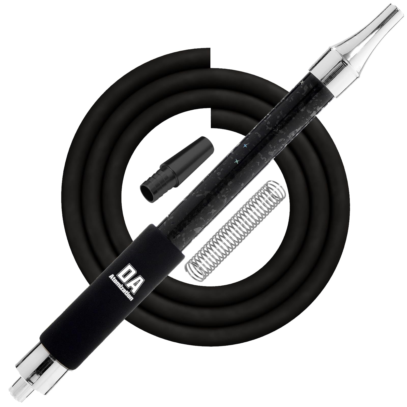 Premium Rainbow Silicone Hookah Hose - 62" Long Hose with Cooling Aluminum Handle &amp; Spring Flex Prevention (Black)