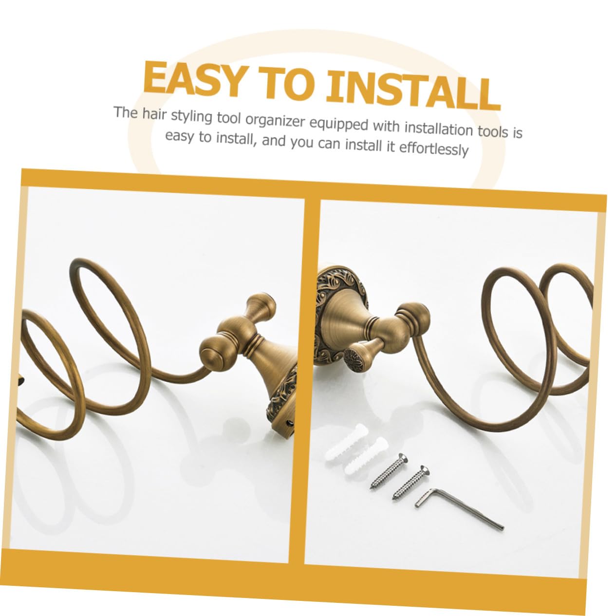 Soporte de Pared para Espiral Pelo de Dorado Secador | Cobre Protección contra Arañazos y Instalación Sencilla Acero Inoxidable Sujeción Firme