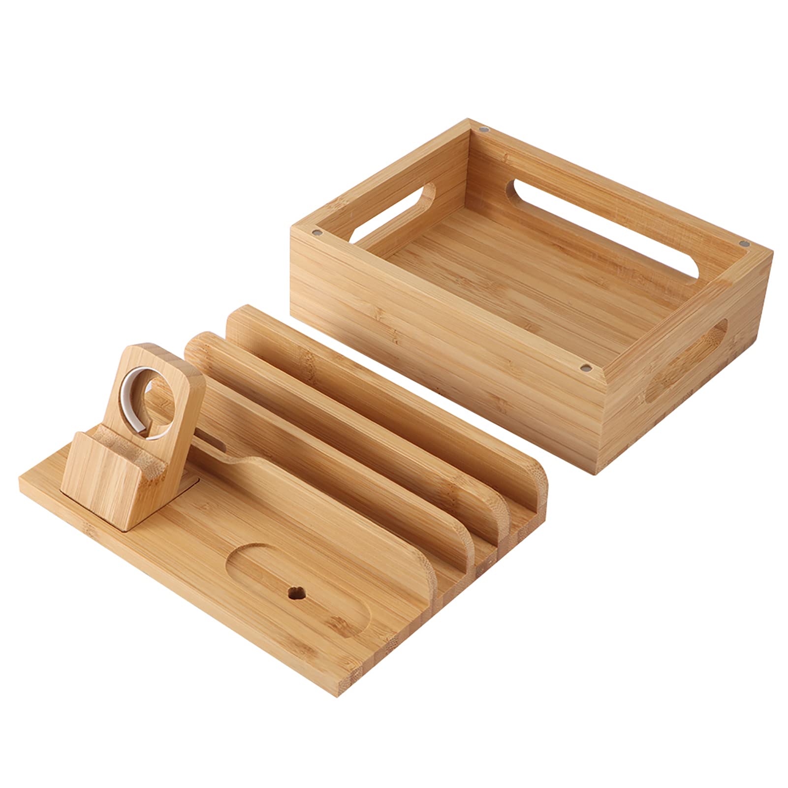 Stazione di Ricarica USB Multipla, Elegante Docking Station in Legno per Telefono e Tablet, Organizer da Scrivania in Bambù, Stazione di Ricarica per Uso Domestico e Ufficio