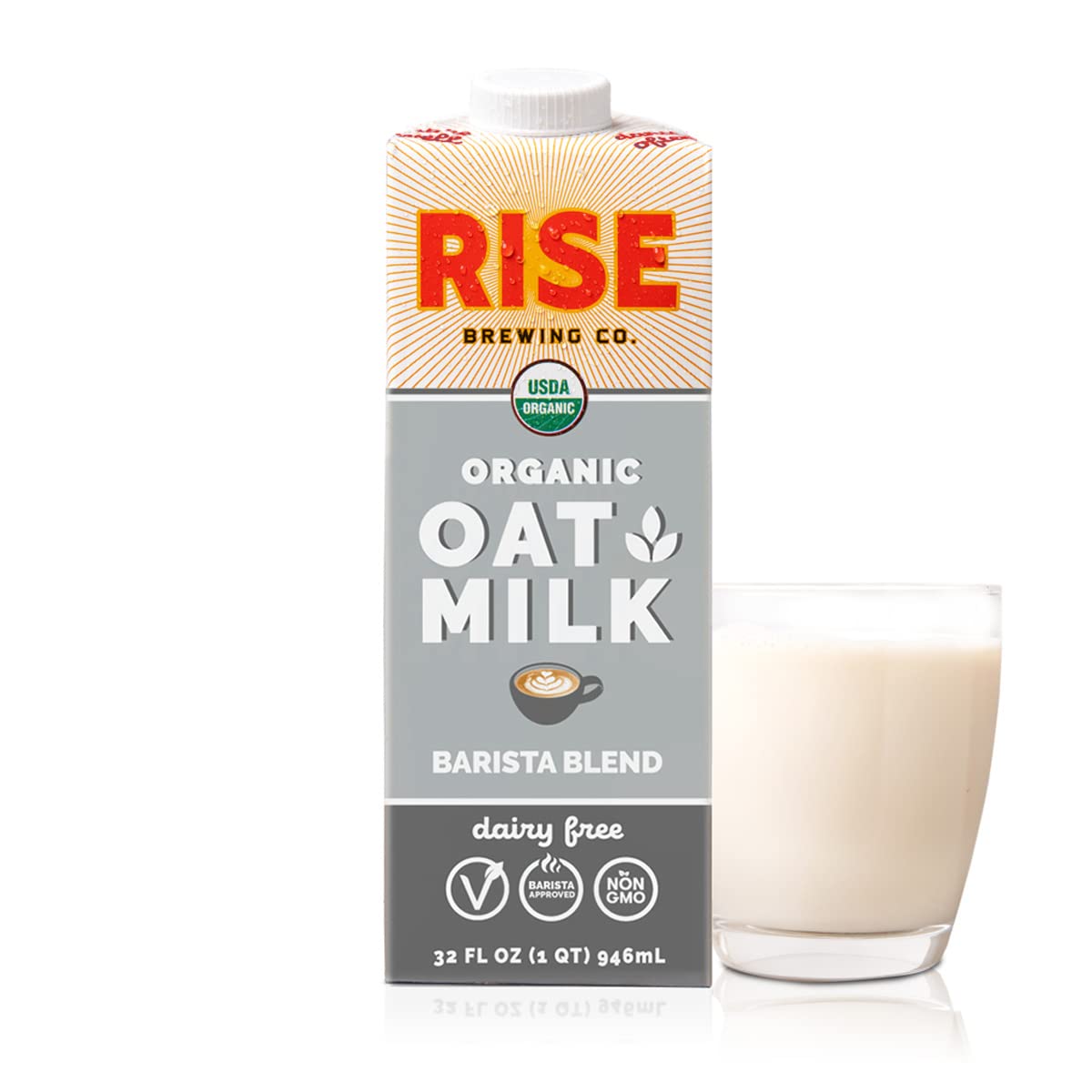RISE Brewing Co.Barista Blend Oat Milk, USDA Organic & Non-GMO, Vegan & Non-Dairy, 32 fl. oz. Cartons (6 pack)
