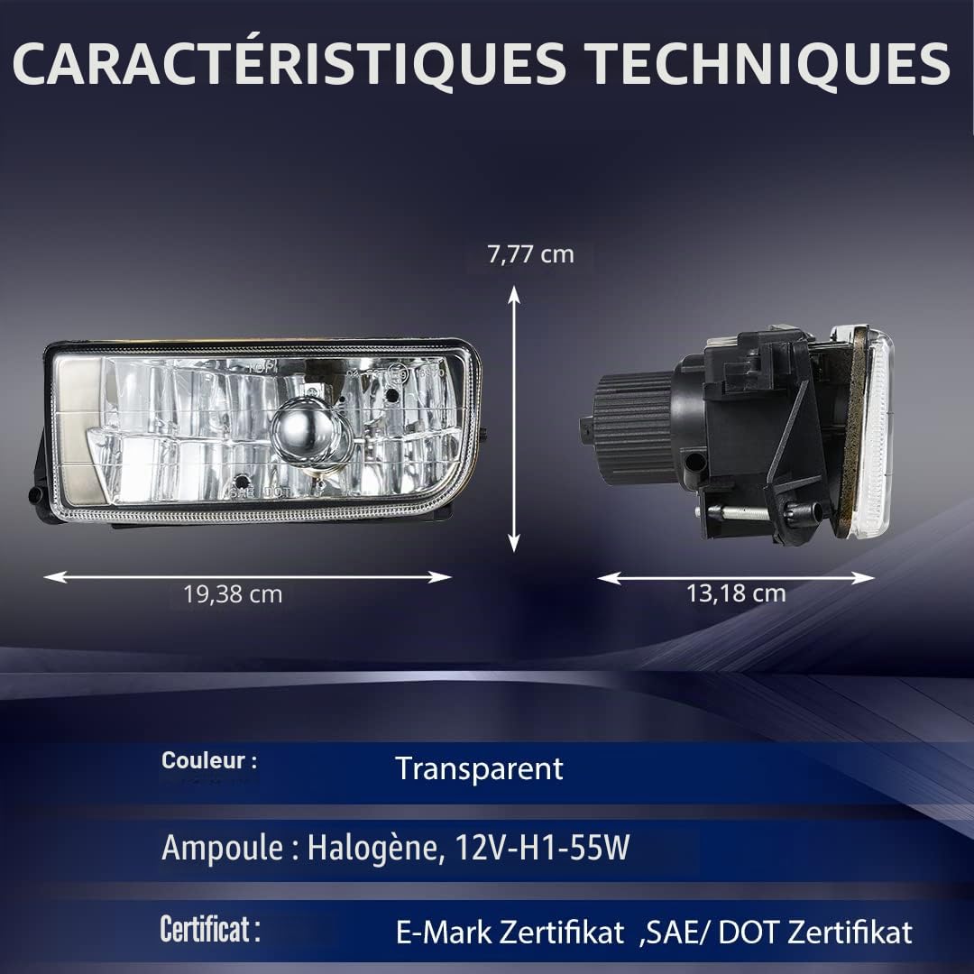 Feux anti-brouillard pour BMW BMW 3er(HB/SDN/WGN)(E36) 09/1990-08/2000 BMW 3er(CPE/CONV)(E36) 10/1991-11/1999 Ein Paar Lentille claire H1 12V 55W R:63178357390 L:63178357389