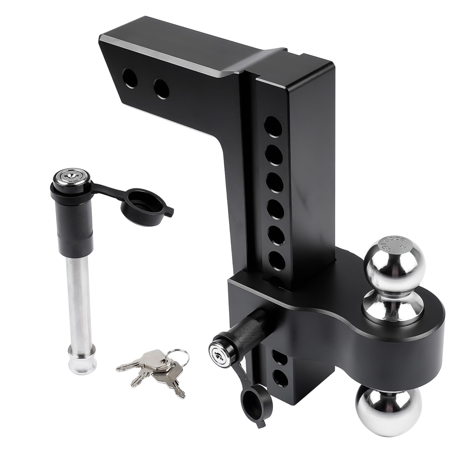 Adjustable Trailer Hitch Ball Mount for 2.5-Inch Receiver, 10-Inch Drop/Rise Hitch 18500LBS, 2" and 2-5/16" Balls, with 2 latches Locks, Black