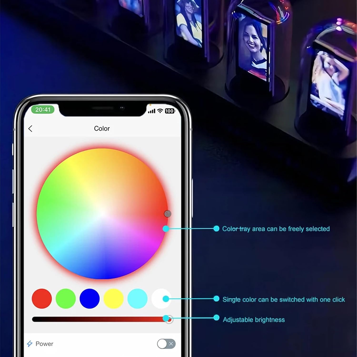 RGB Tube Clock, LED Glowing Nixie Tube Clock with 1.14 Inch IPS Color Screen, 16 Million Colors and 3 Light Modes, Weather Settings, 12/24H Display, for Home