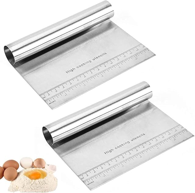 2 Pieces Stainless Steel Dough Cutter, Bread Dough Cutters, Bread Scraper, Scraper Chopper, Pastry Scraper, Multi-Purpose Scraper Chopper with Measuring Guide, for Pizza, Dough, Bread, Cake