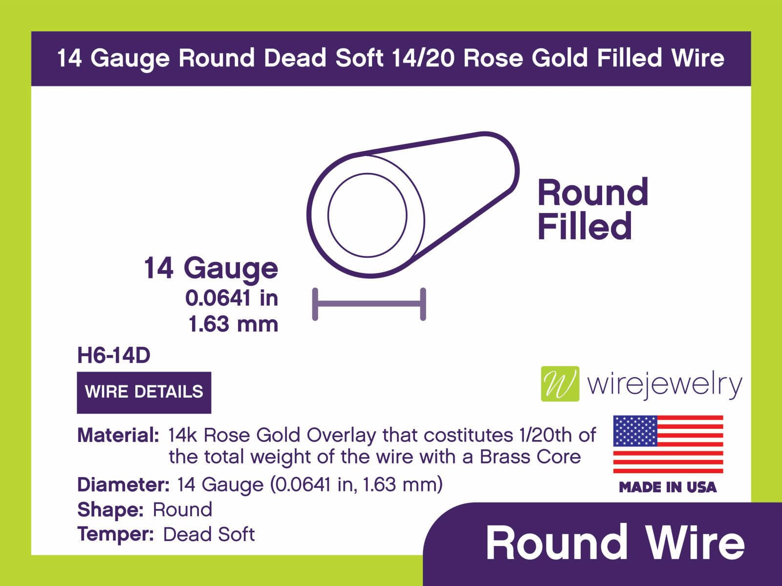 14 Gauge Round Dead Soft 14/20 Rose Gold Filled Wire - 25FT