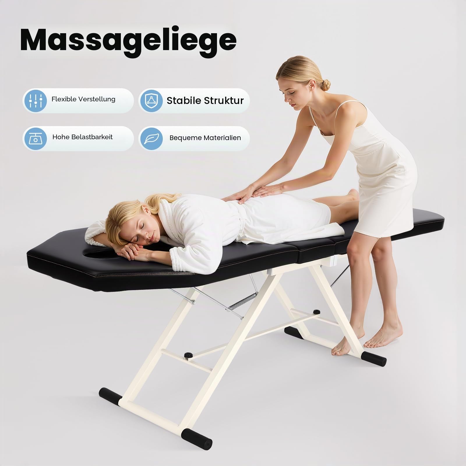 Kosmetikbett Massagetisch, Tragbare SPA Salon Bett mit 3 Zonen Klappbar, Mobile Massagebett, Kosmetikstuhl Massageliege MassageStühl, PVC Kosmetikliege, für Professionelle Massagetherapeuten